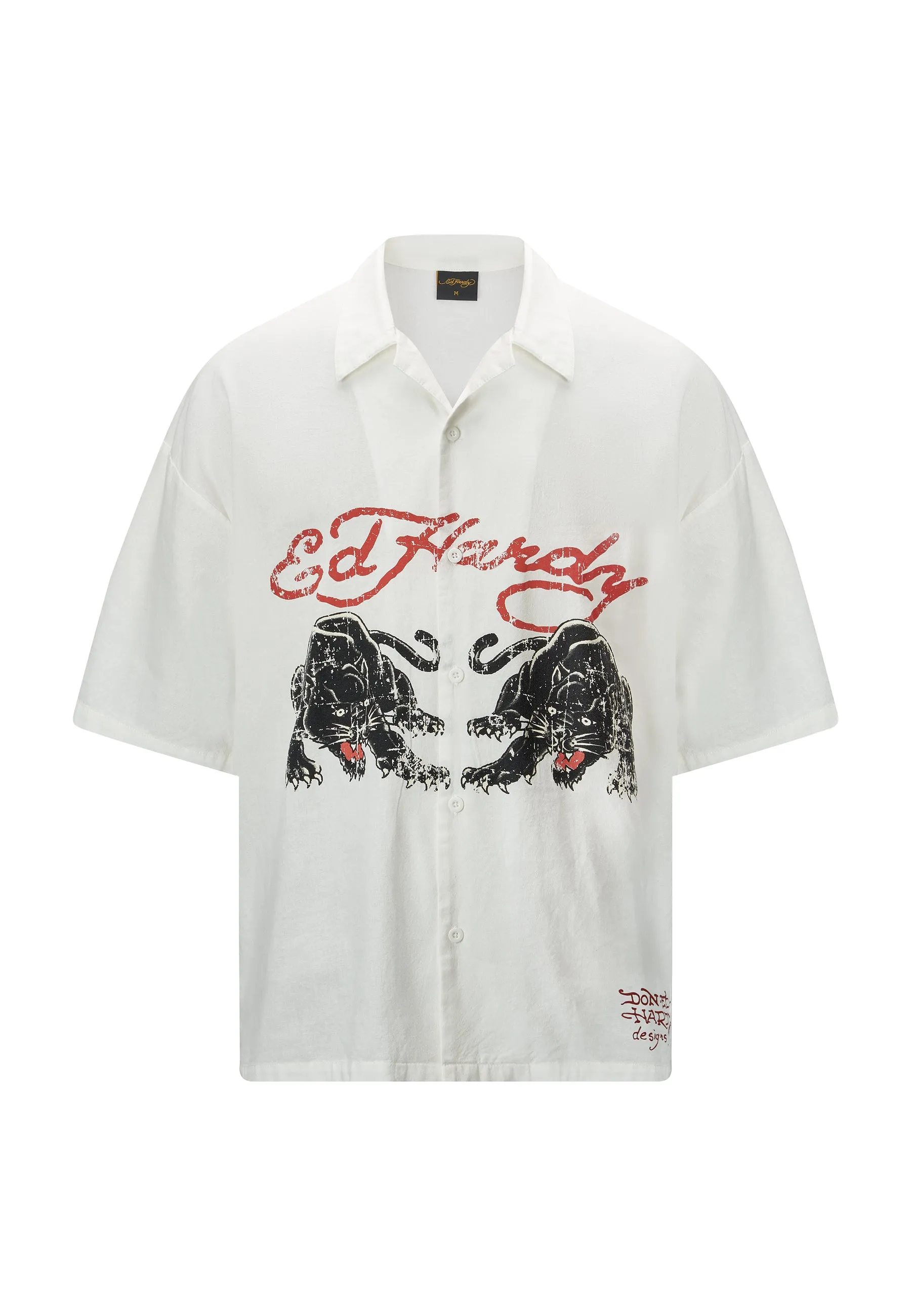 Mens Panther-Crouch Camp Shirt - White