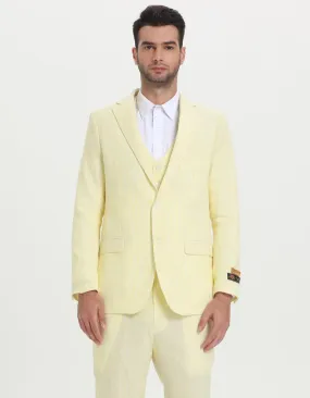 Mens Vested Summer Seersucker Suit in Yellow Pinstripe