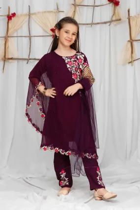 Modest Toddler Stitched 3 Piece Pearl Cape Formals Collection'2024-8625-Purple