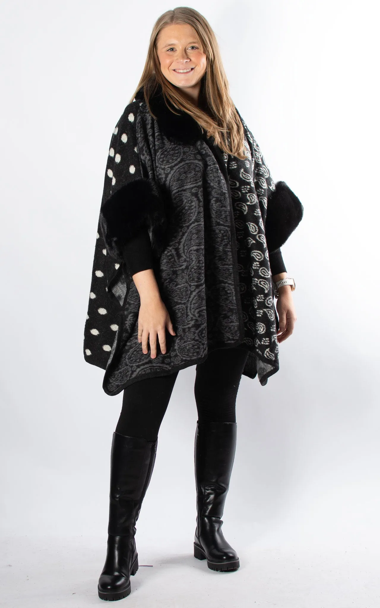 Multi Pattern Poncho | Black