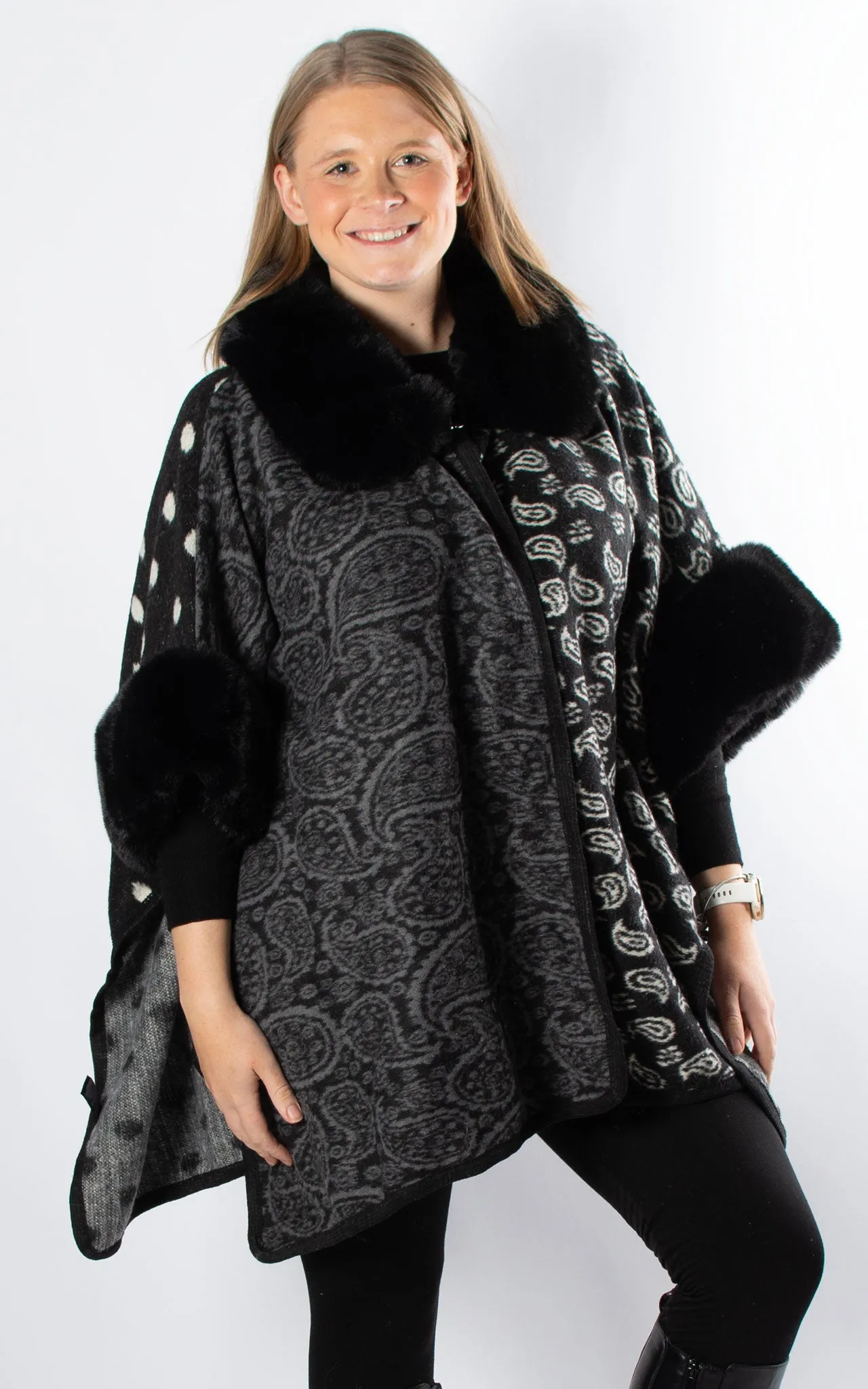 Multi Pattern Poncho | Black