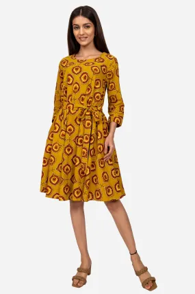 Mustard ajrakh flared dress