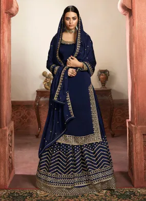 Navy Blue Silk Lehenga/Pant Suit