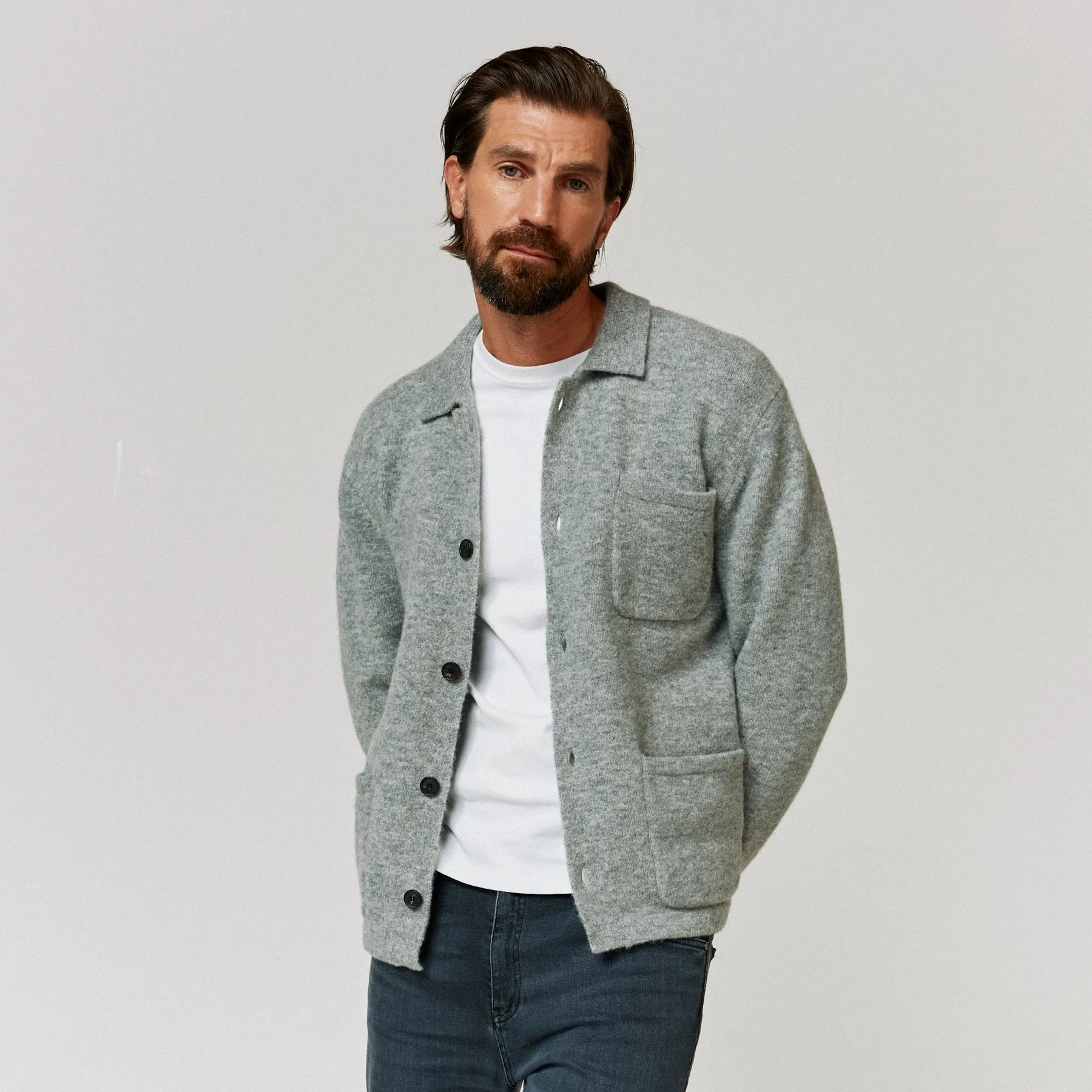 Oliver Sweeney Heywood Knitted Overshirt in Grey