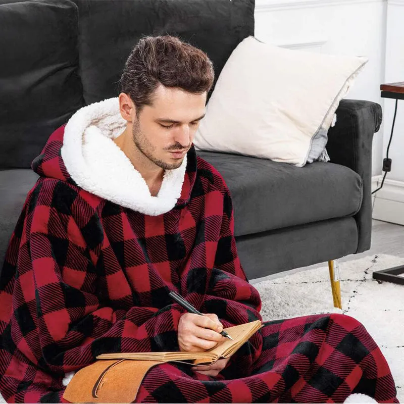 Oversized Super Long Flannel Hoodie Blanket Wearable Sweatshirt for Women Men