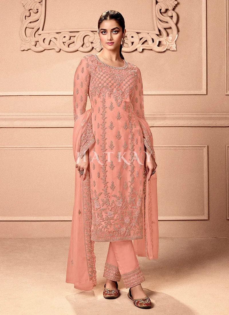 Peach Embroidery Pakistani Pant Style Salwar Suit