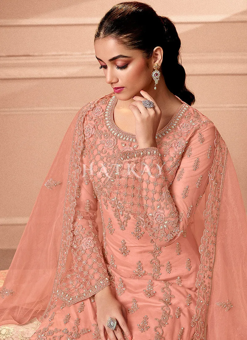 Peach Embroidery Pakistani Pant Style Salwar Suit