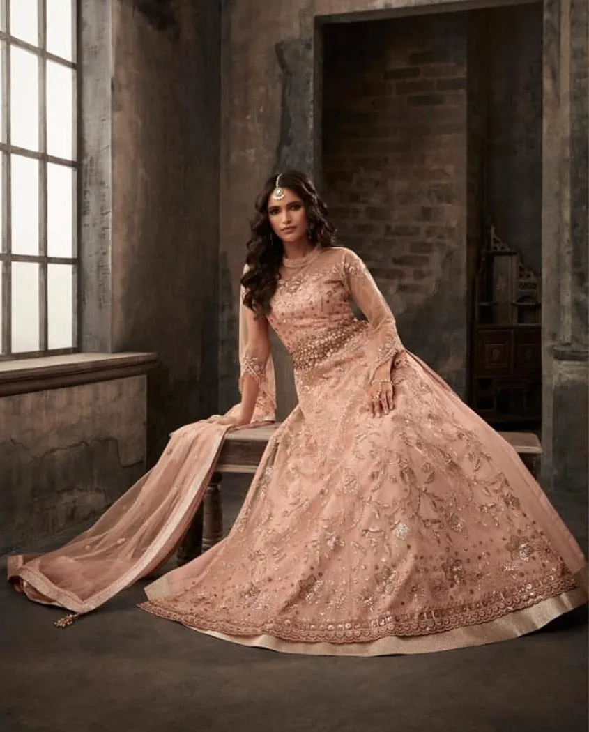 Peach Wedding Anarkali Lehenga/Pants Suit