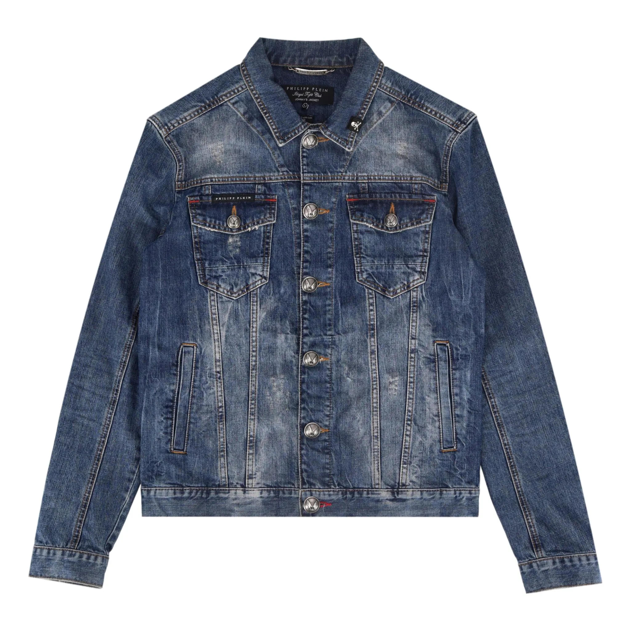 Philipp Plein Distressed Denim Jacket. Size L