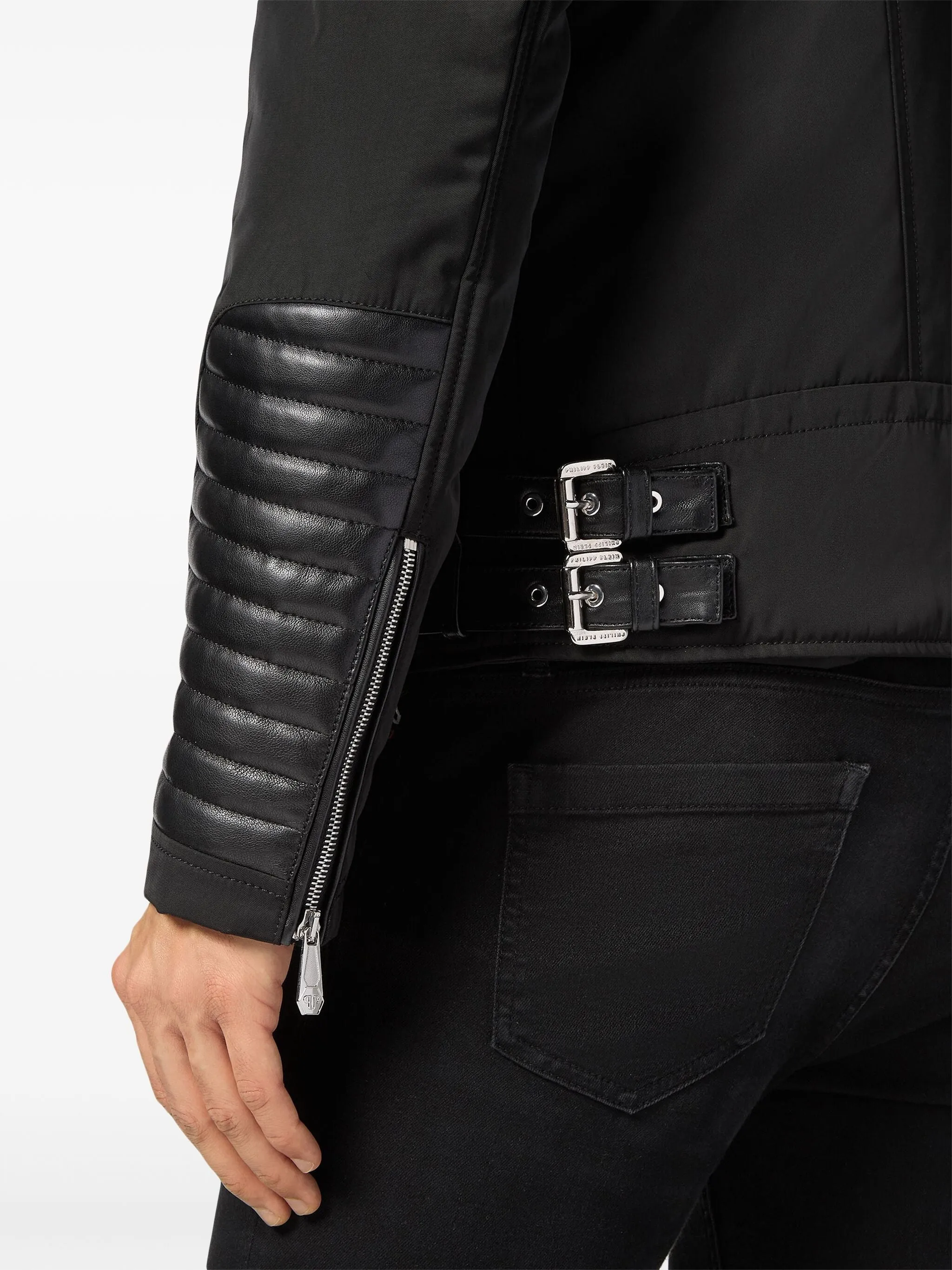 PHILIPP PLEIN PADDED-DETAIL LEATHER BIKER JACKET