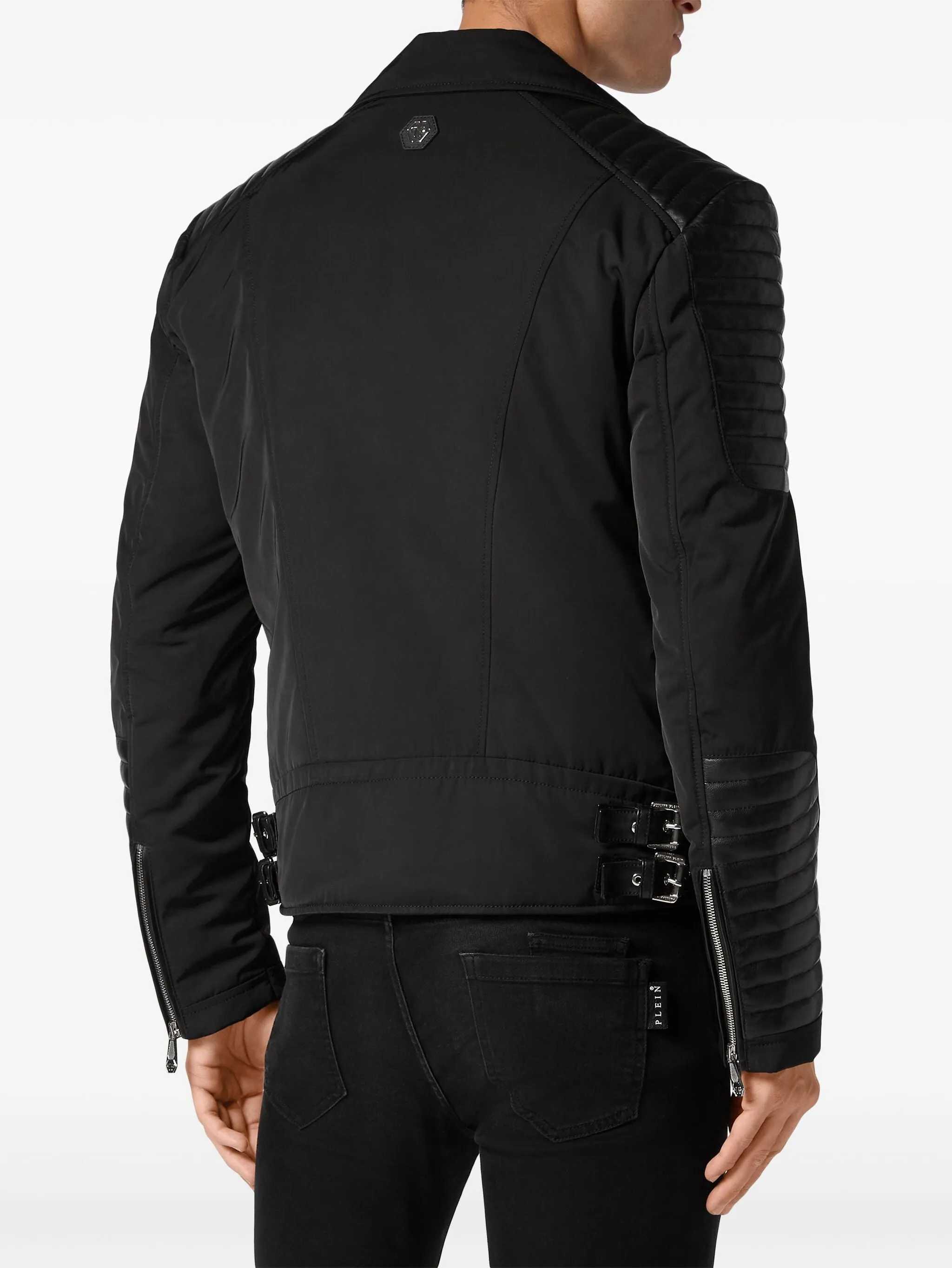 PHILIPP PLEIN PADDED-DETAIL LEATHER BIKER JACKET