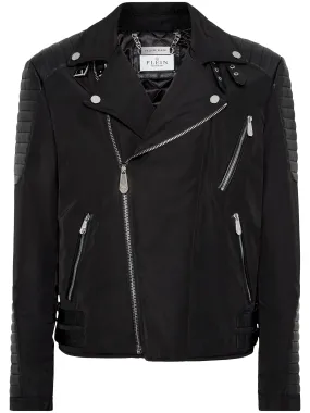 PHILIPP PLEIN PADDED-DETAIL LEATHER BIKER JACKET