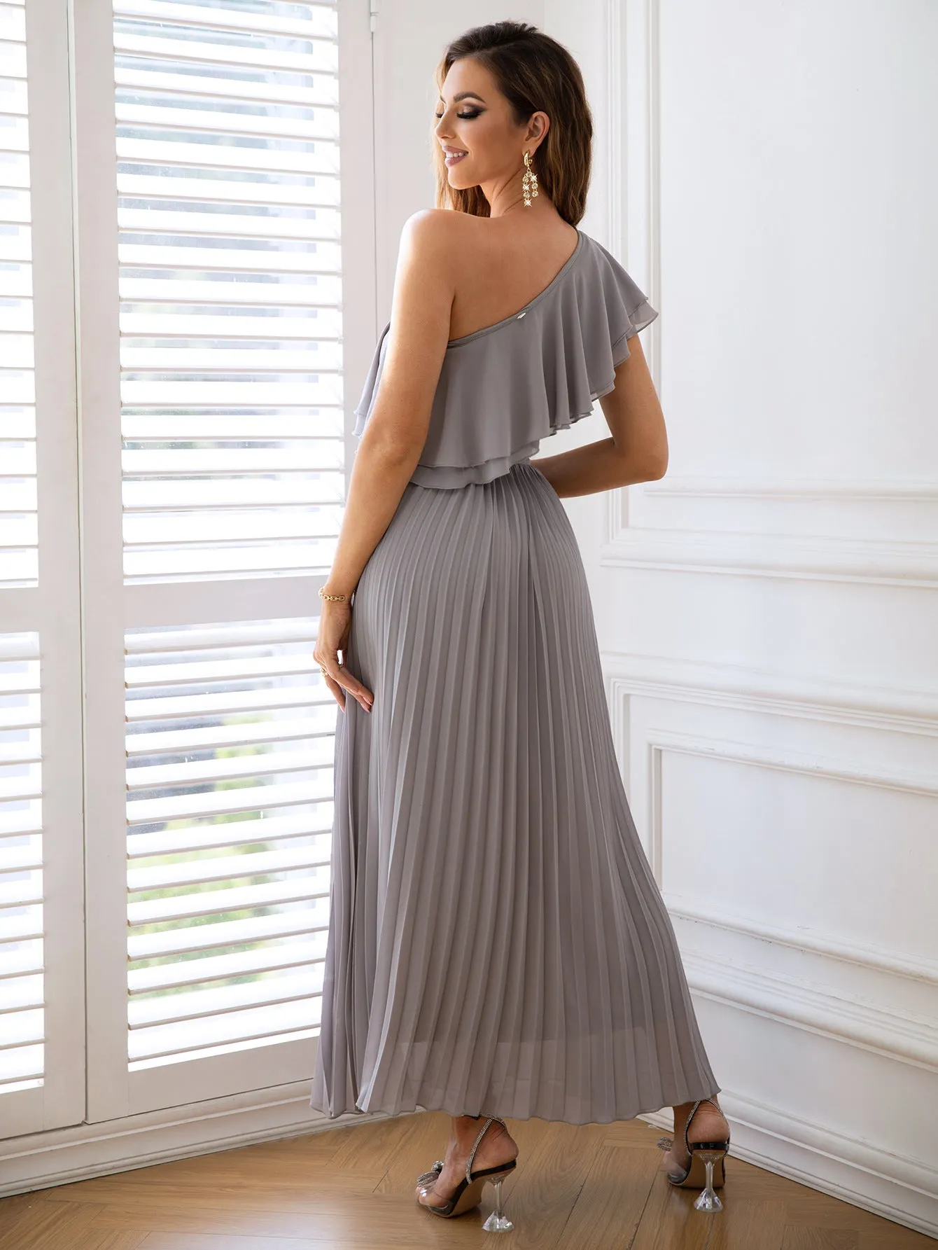 Platinum Grace One-Shoulder Chiffon Party Dress