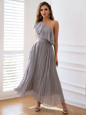 Platinum Grace One-Shoulder Chiffon Party Dress