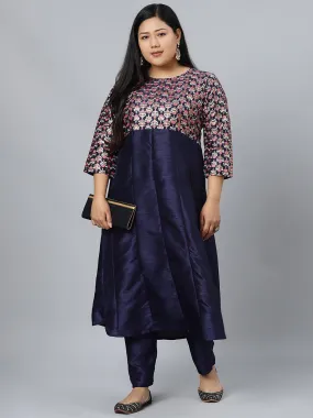 Poly Silk Blue A-Line Kurta Palazzo Set