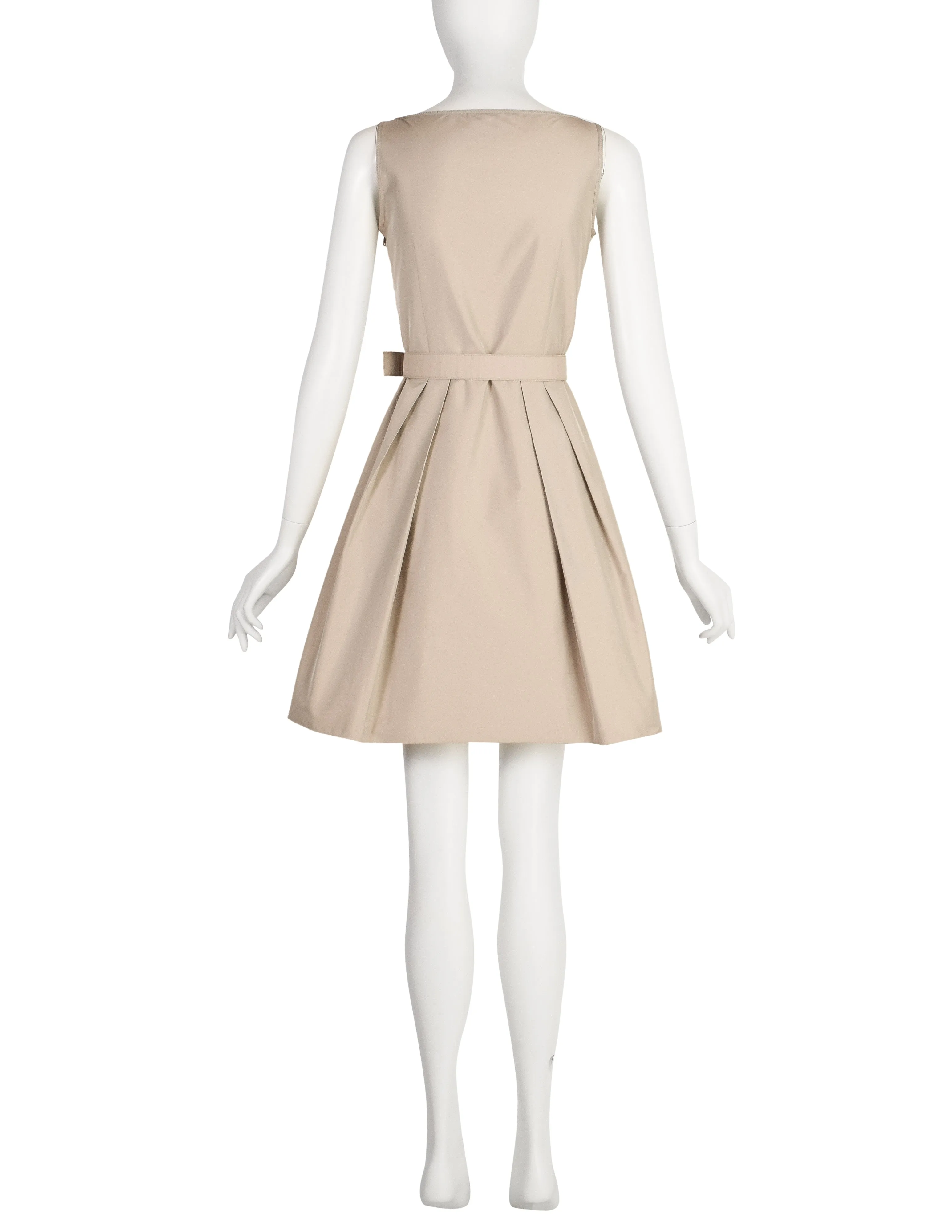 Prada Vintage 2007 Beige Nylon Fit and Flare Mini Dress with Belt