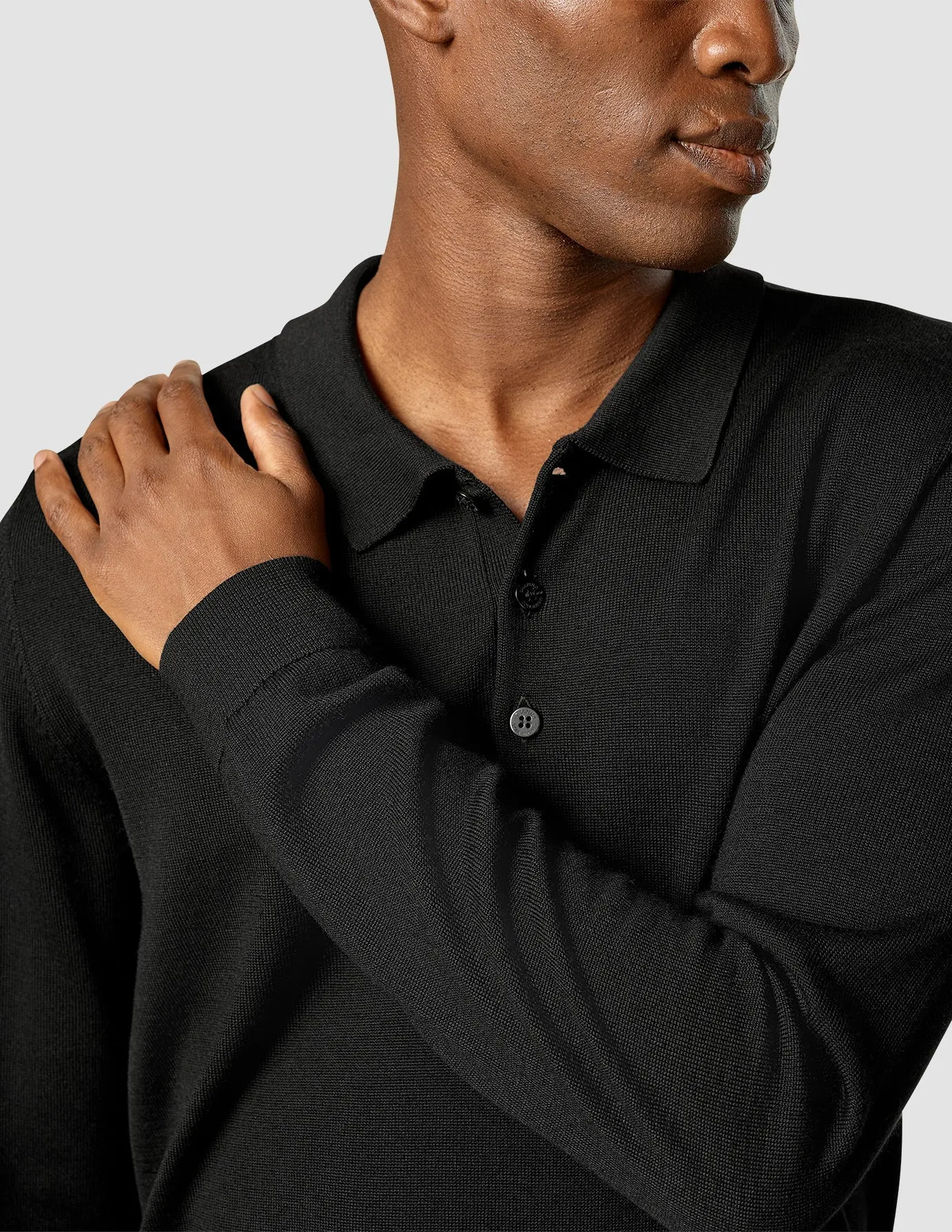 Premium Merino Long Sleeve Polo Black