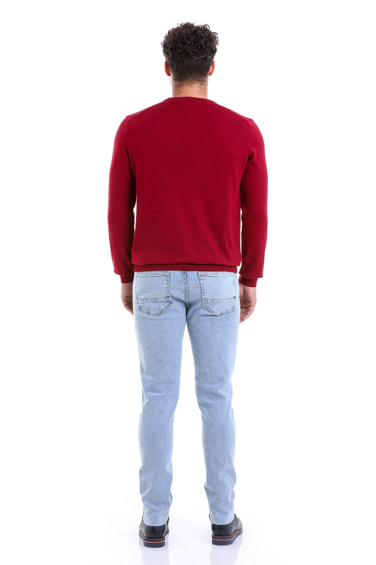 Regular Fit Cotton Burgundy Crewneck Sweater