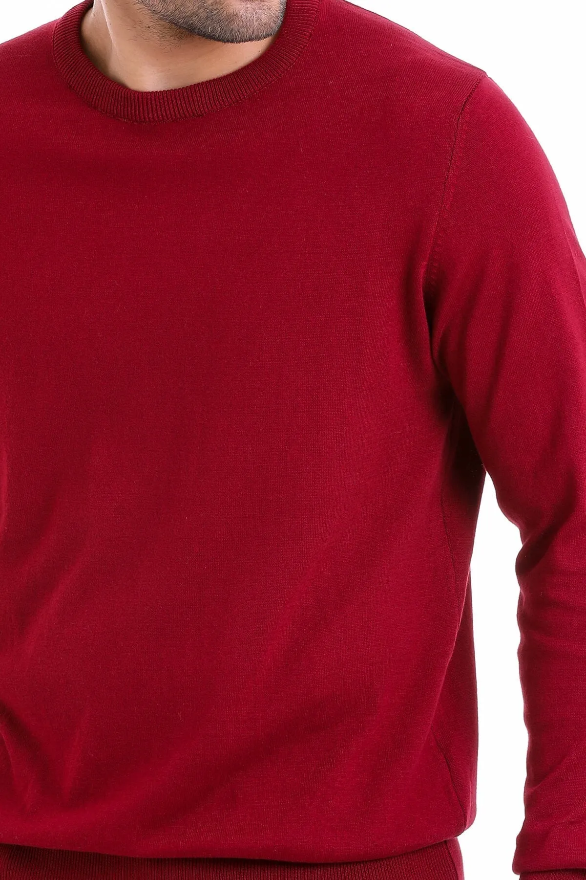 Regular Fit Cotton Burgundy Crewneck Sweater