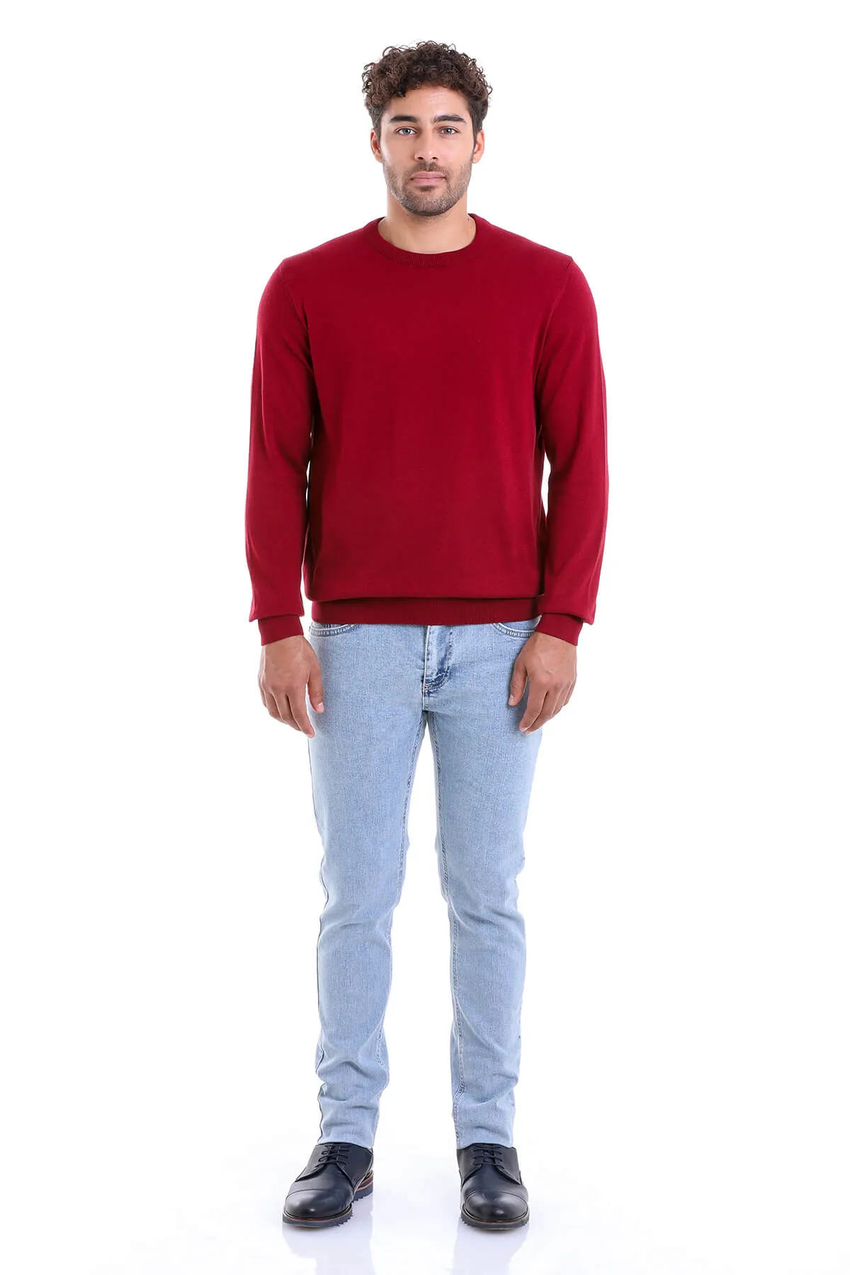 Regular Fit Cotton Burgundy Crewneck Sweater