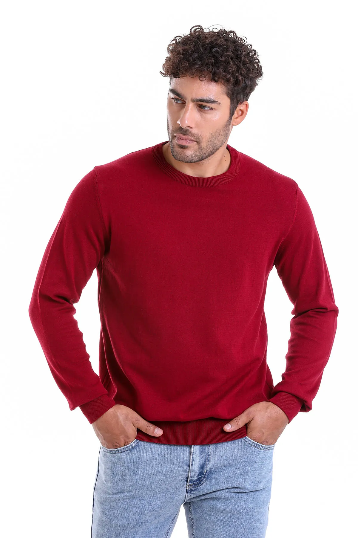 Regular Fit Cotton Burgundy Crewneck Sweater