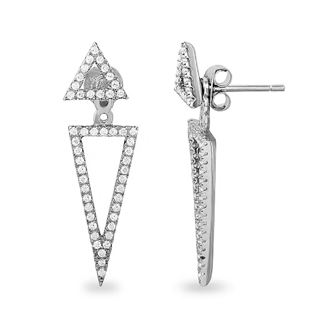 Rhodium Plated Crystal Triangle Jacket Earrings