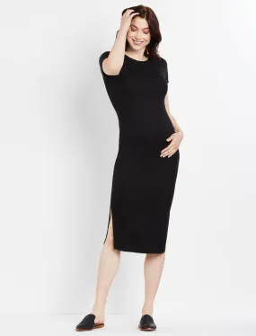 Rib Knit Maternity Dress in Black