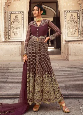 Rich Plum Embroidered Anarkali Lehenga/Pant Suit