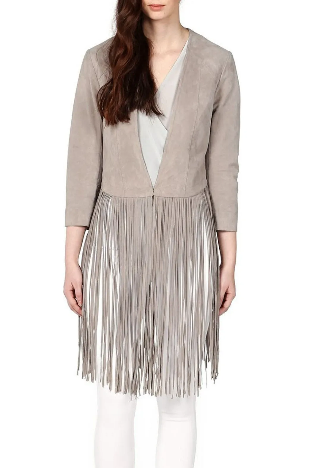 Romie Collarless Fringe Jacket