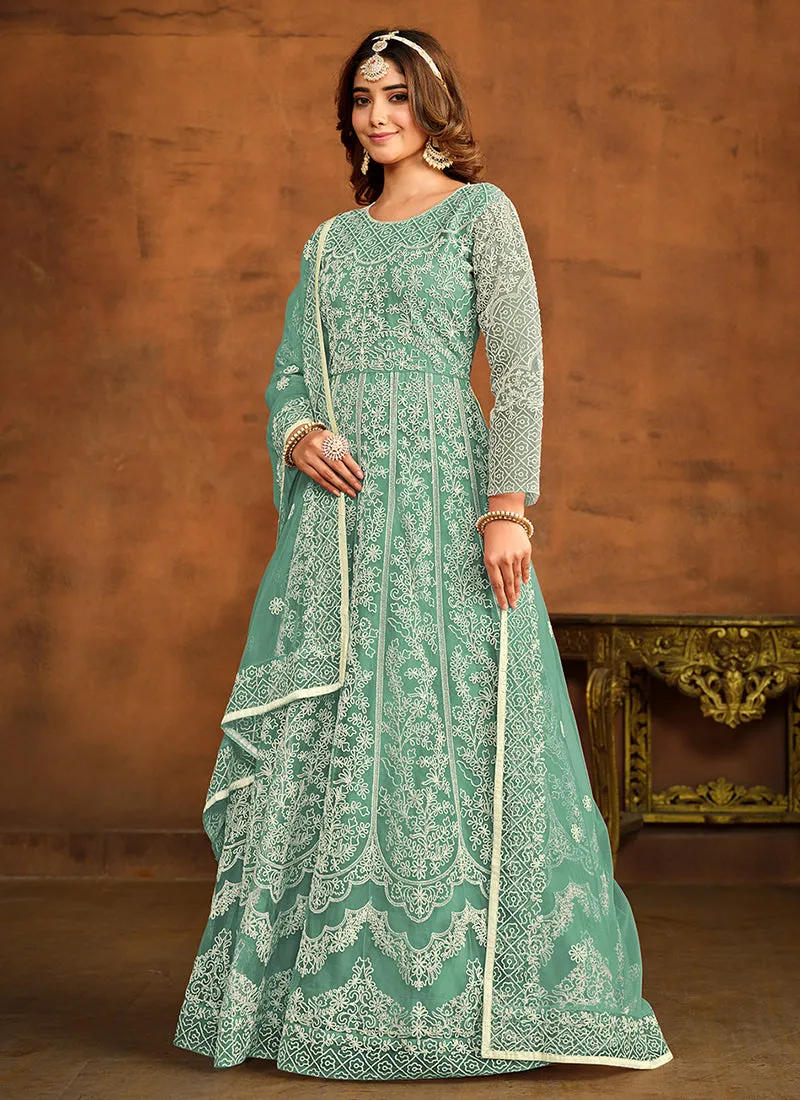 Sea Green Embroidery Traditional Anarkali Gown