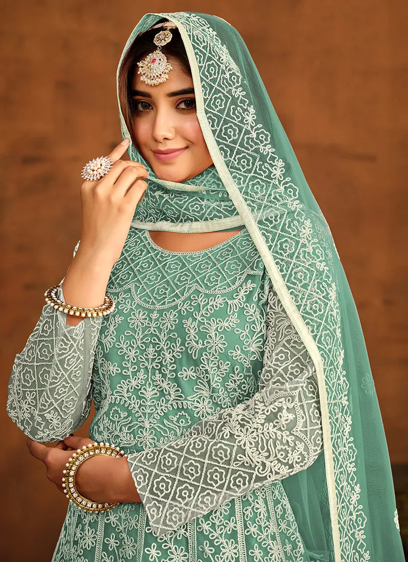 Sea Green Embroidery Traditional Anarkali Gown