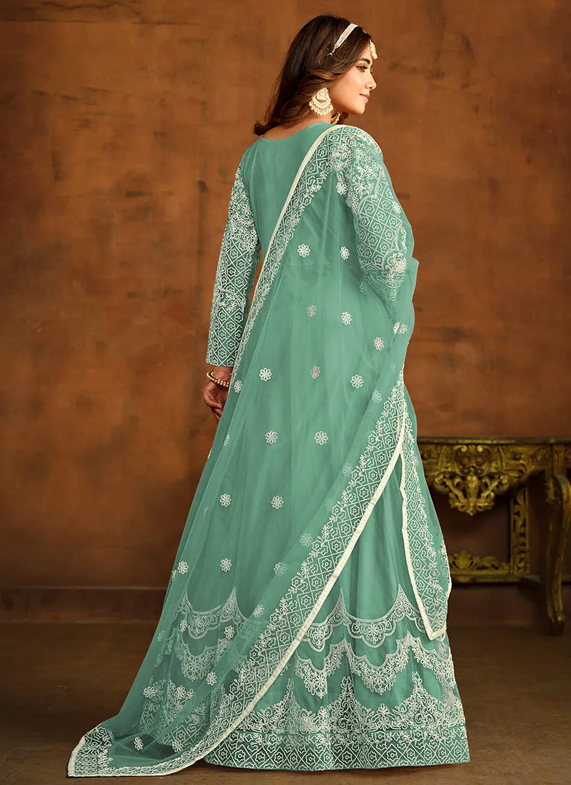 Sea Green Embroidery Traditional Anarkali Gown