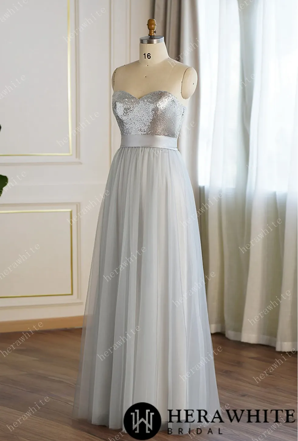 Sequin Strapless A-line Bridesmaid Gown