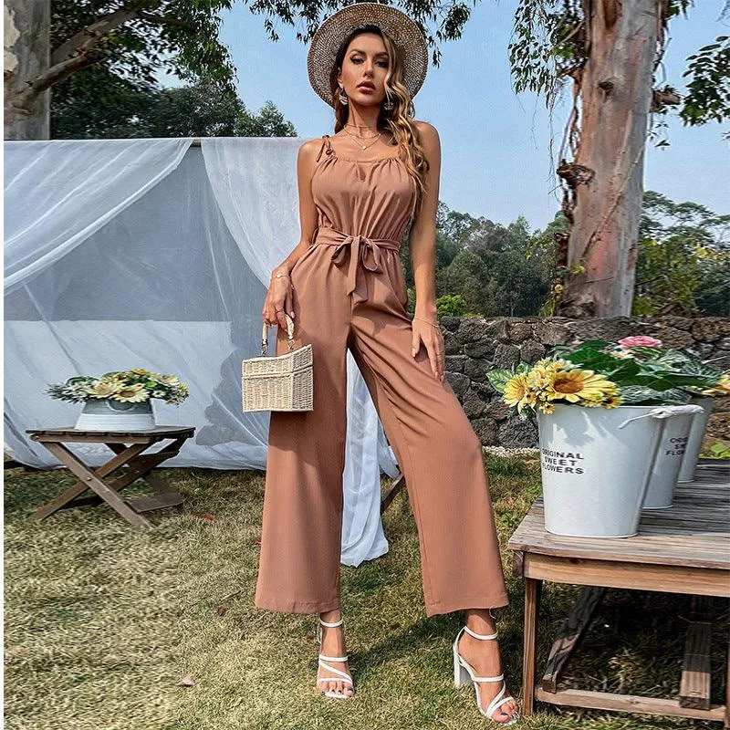 Sexy Cutout Belt Sling Wide-Leg Jumpsuit