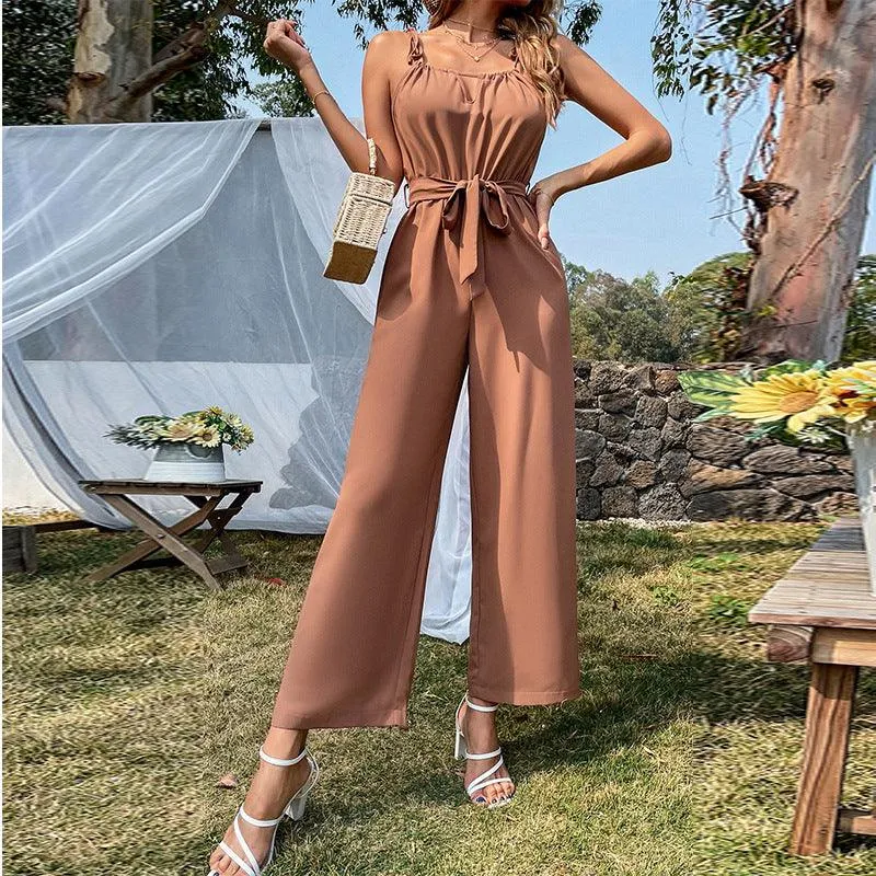 Sexy Cutout Belt Sling Wide-Leg Jumpsuit