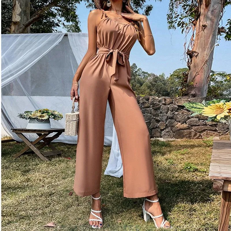 Sexy Cutout Belt Sling Wide-Leg Jumpsuit