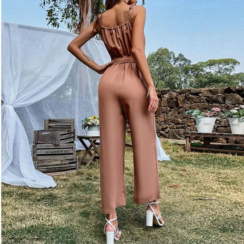 Sexy Cutout Belt Sling Wide-Leg Jumpsuit