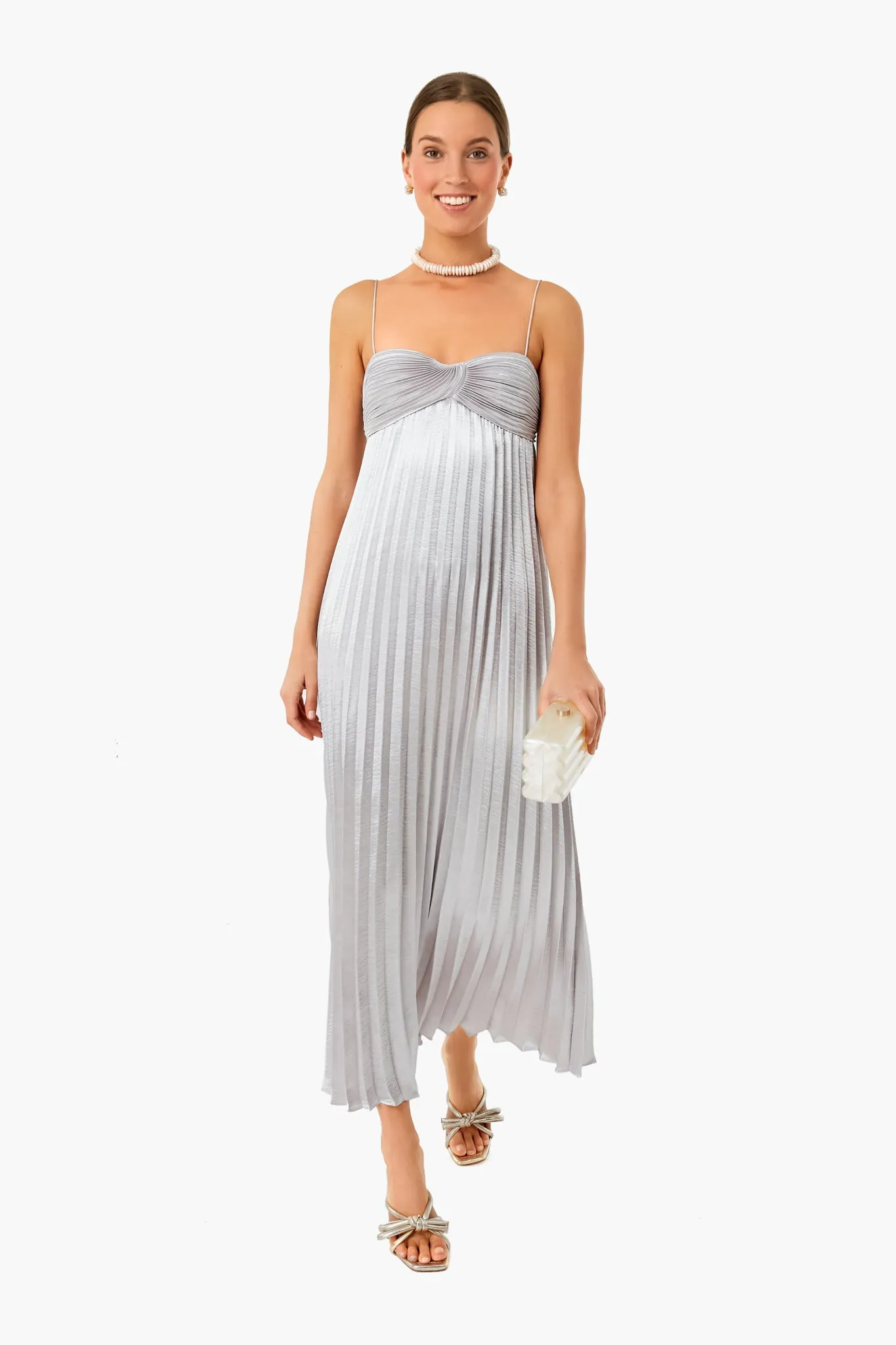 Silver Lame Pleated Dress