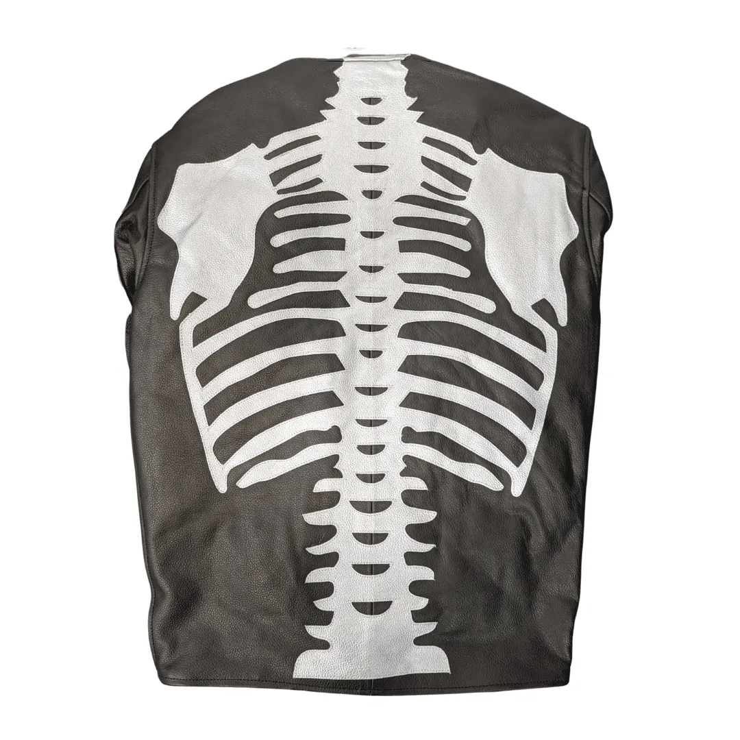 Skeleton Bones Silver on Black Leather Jacket