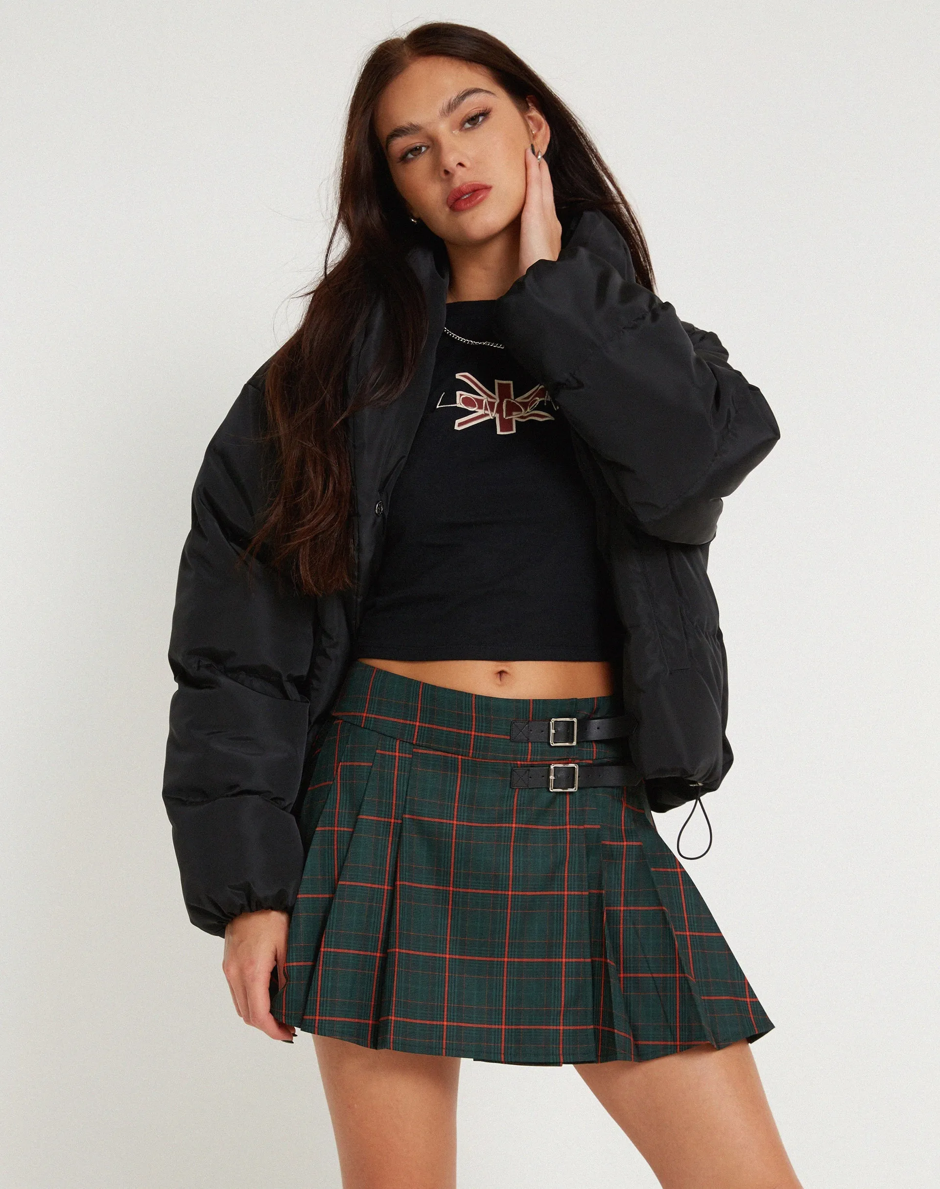 Skirza Pleated Mini Skirt in Tailoring Tartan Green