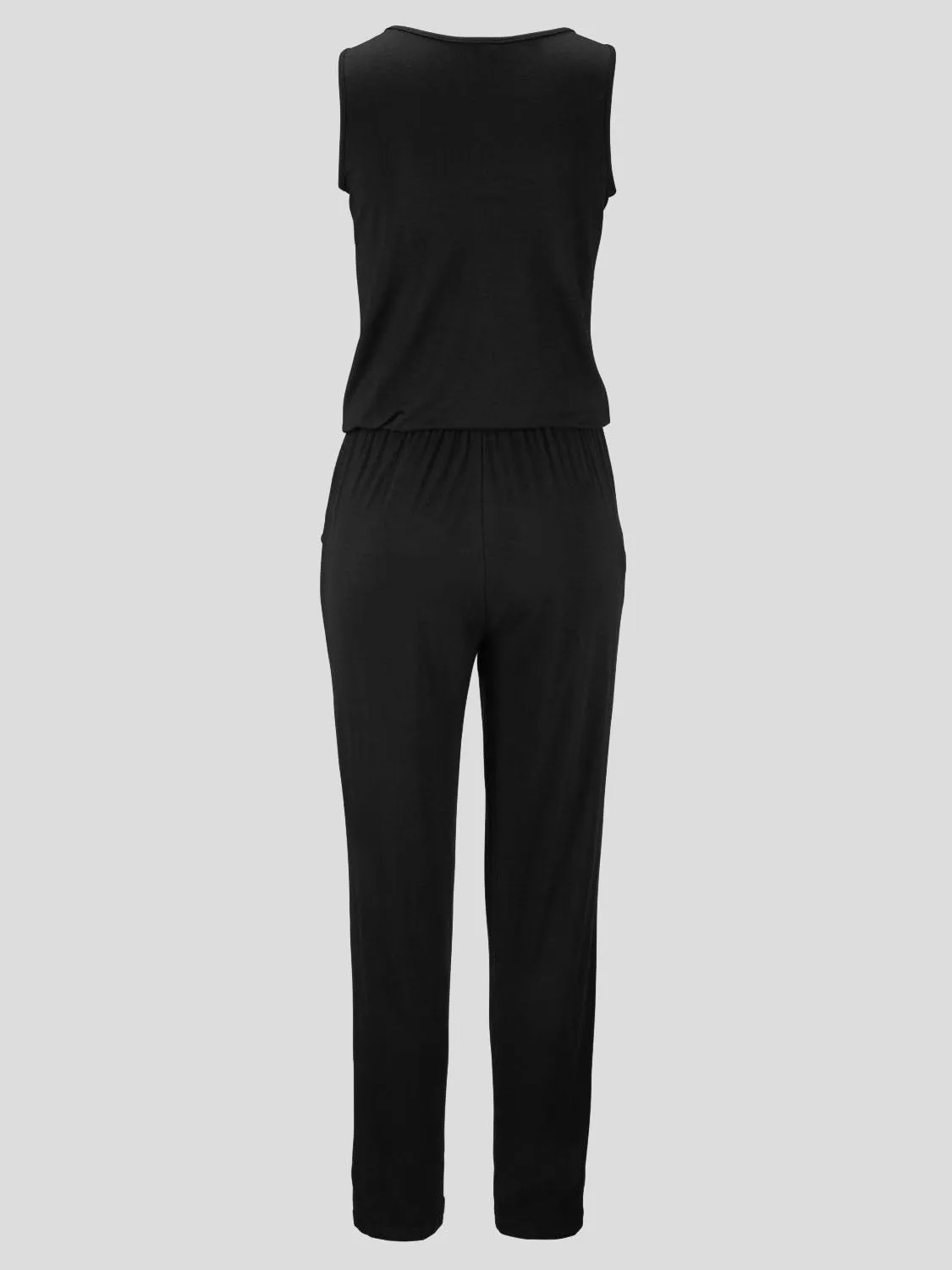 Sleeveless Zipper V-neck Solid Jumpsuit