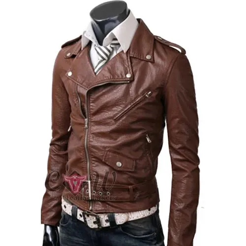 Slim Fit Belted Rider Brown Biker Jacket