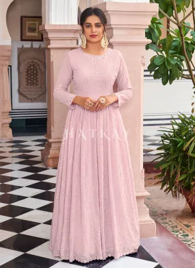 Soft Pink Lucknowi Embroidered Designer Anarkali Suit