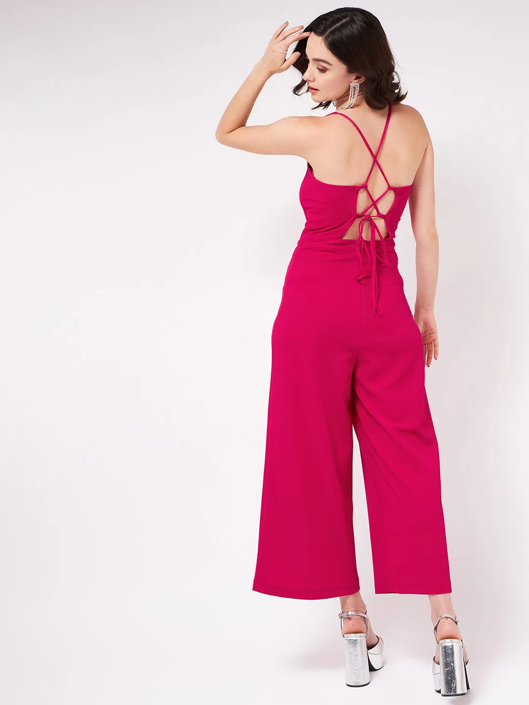 Solid Jumpsuit With Tie-Ups And Cut-Outs