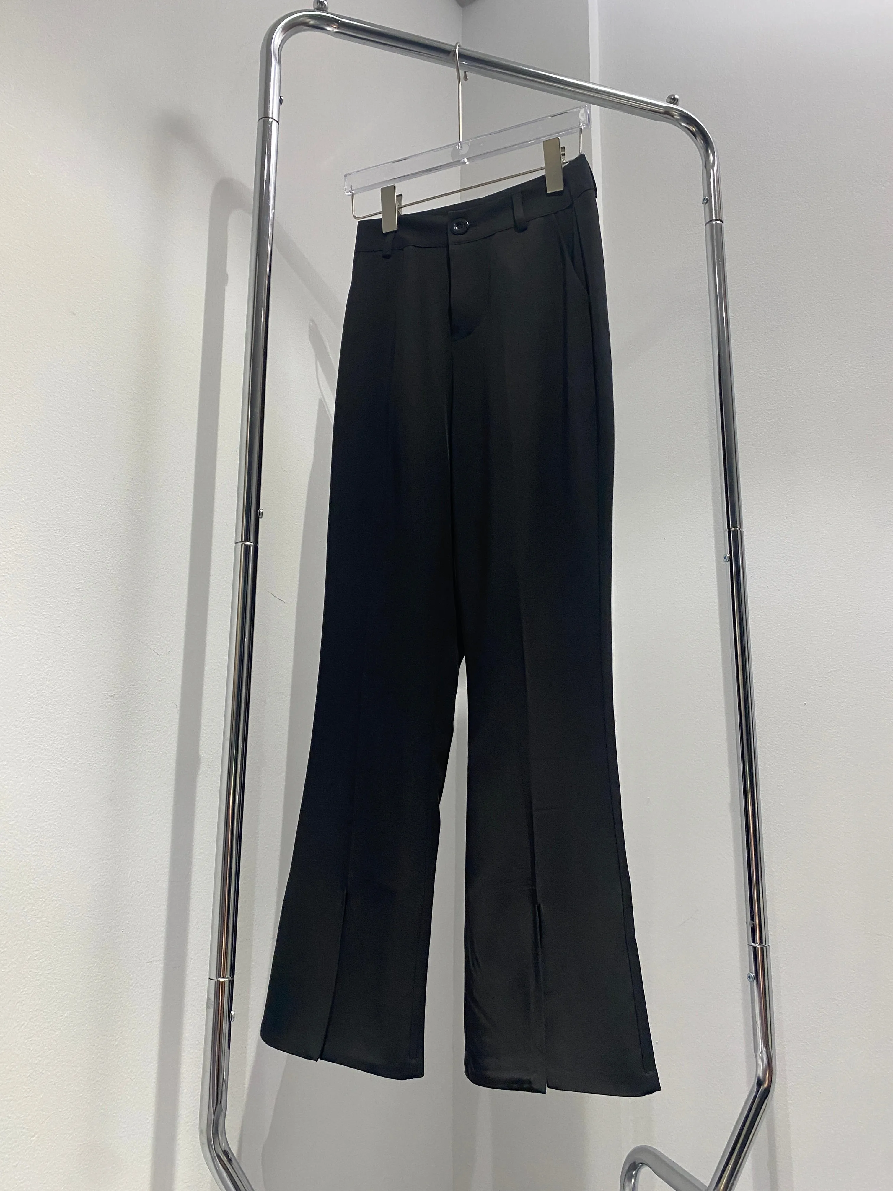 Split Hem Flared Trousers - Black