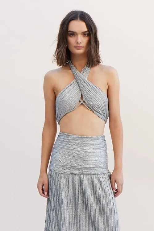 Suboo Ana Halter Wrap Crop Top - Silver