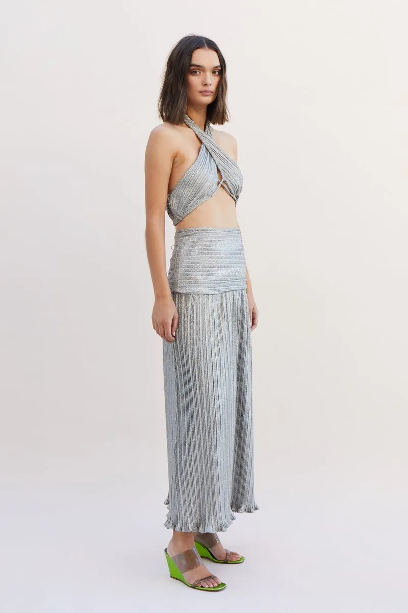 Suboo Ana Halter Wrap Crop Top - Silver