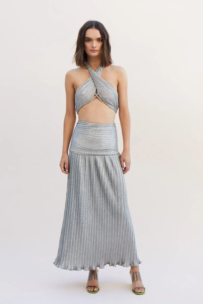 Suboo Ana Halter Wrap Crop Top - Silver