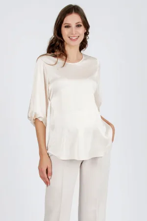 Sydney Satin Maternity Blouse in Pearl