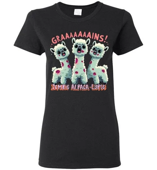 t-shirt: Halloween GRAINS Zombie Alpaca-lypse Gildan Ladies Short-Sleeve T-Shirt